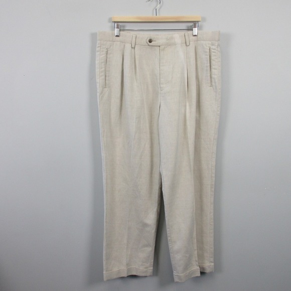 Dockers Khakis Pants Men 40 X 30 Ivory Cotton Linen Pleated No Wrinkles 578 - Picture 1 of 13